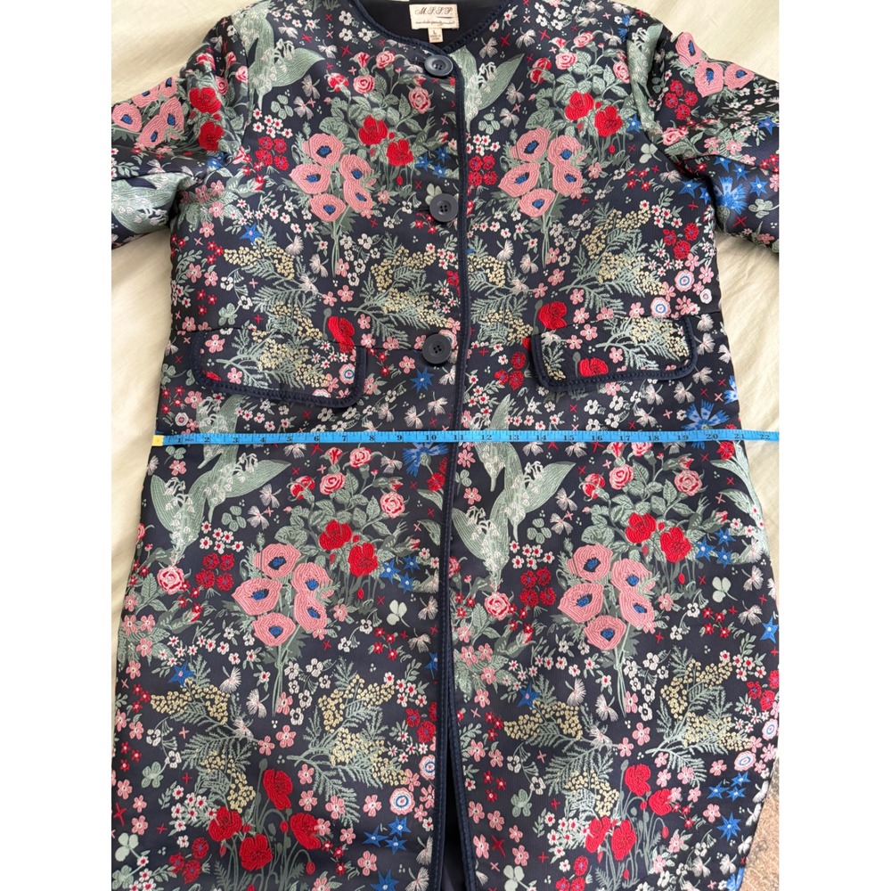 Max Studio L Embroidered Floral Tapestry Long Coat Maximalist Folk Boho - Picture 9 of 10